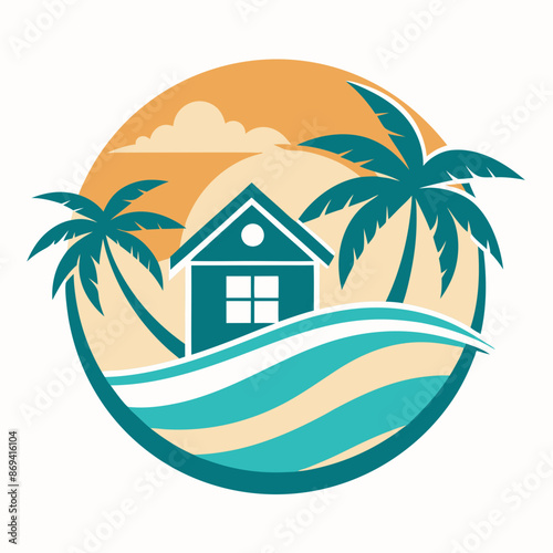 Beachfront paradise vector logo