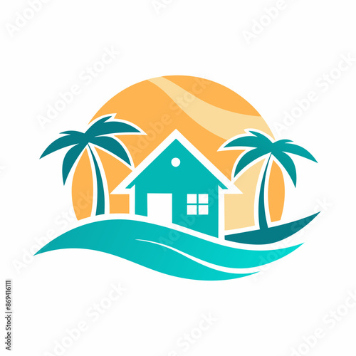 Beachfront paradise vector logo