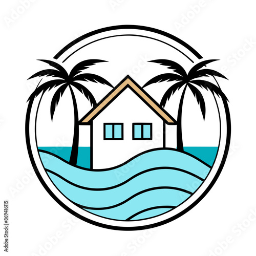 Beachfront paradise vector logo