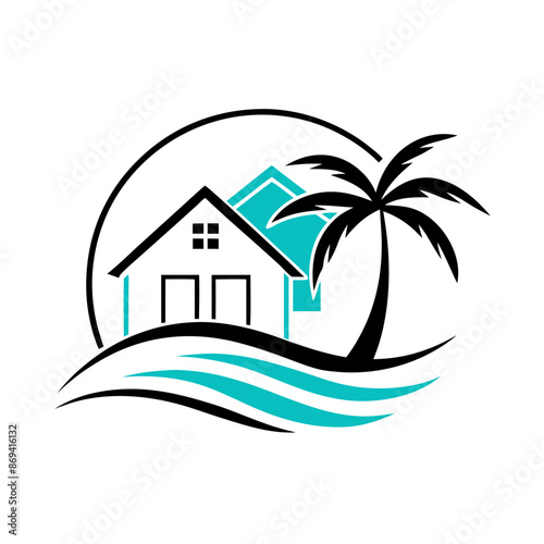 Beachfront paradise vector logo