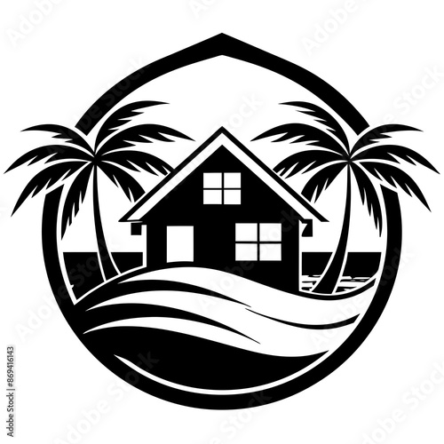 Beachfront paradise vector logo