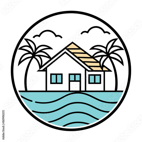 Beachfront paradise vector logo