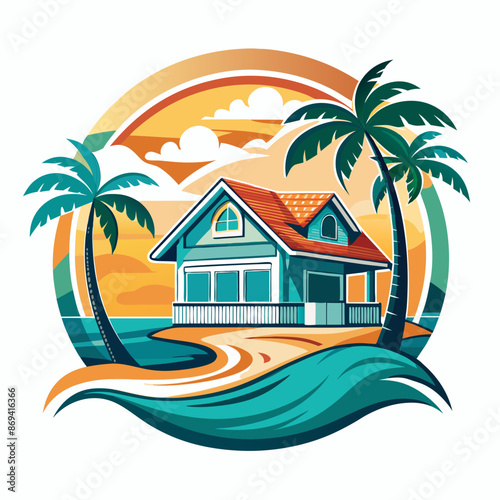 Beachfront paradise vector logo