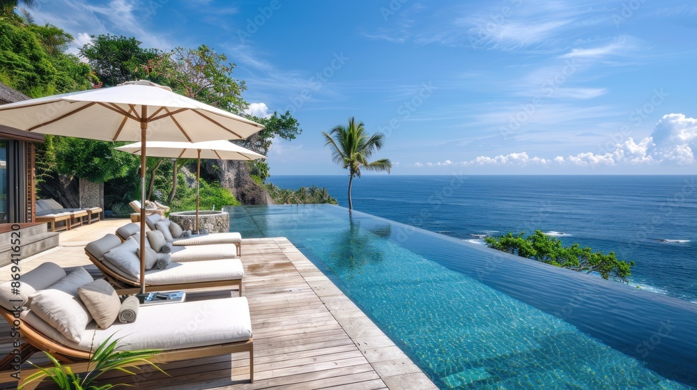 Naklejka premium Luxury Villa Infinity Pool with Ocean View