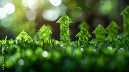 Upward pointing arrows made of plants symbolizing ecological growth, created with generative AI technology