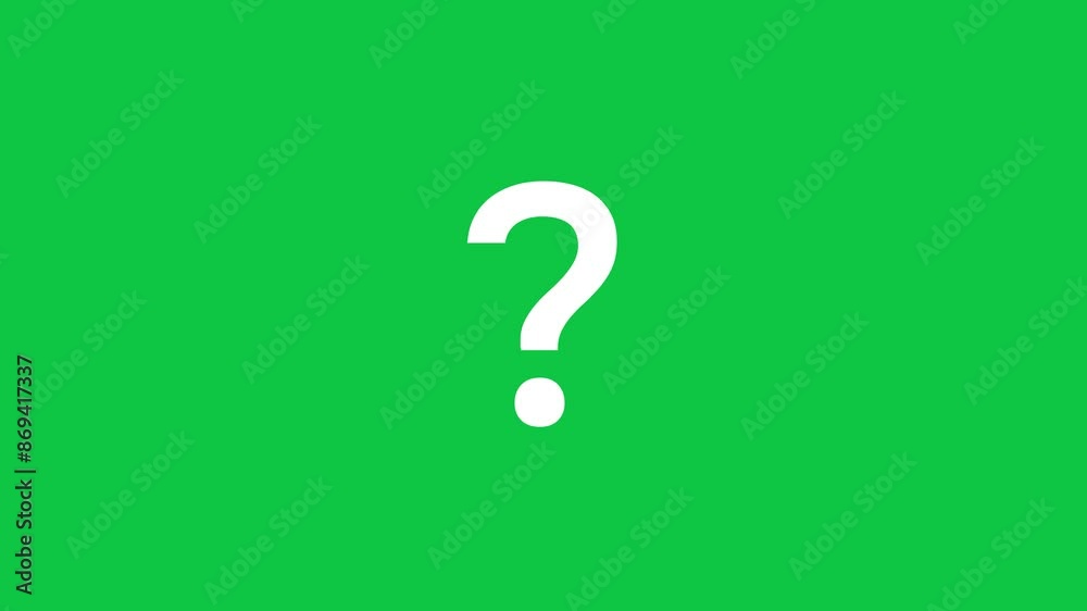 White question mark animation, on a green chroma key background
