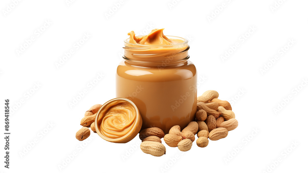 Fototapeta premium Tasty peanut butter jar with nuts cutout