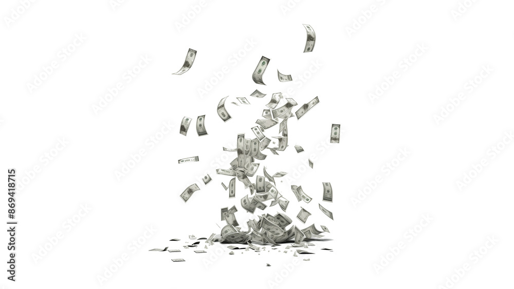 Falling money cutout. Dollars falling down from top on transparent background Falling money cutout. Dollars falling down from top on transparent background