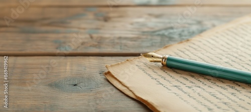 Handwritten letters copy space, personal connections, whimsical, manipulation, antique desk backdrop. photo