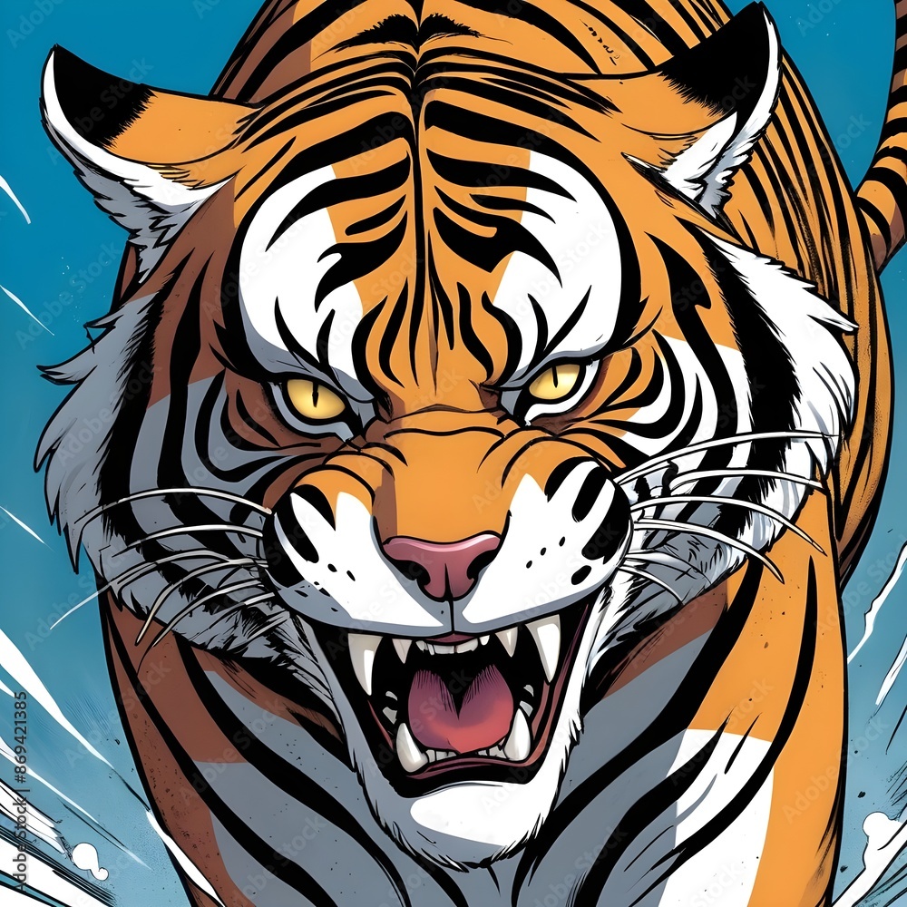 Fierce roaring tiger in dynamic comic book style illustration Fierce roaring tiger in dynamic comic book style illustration