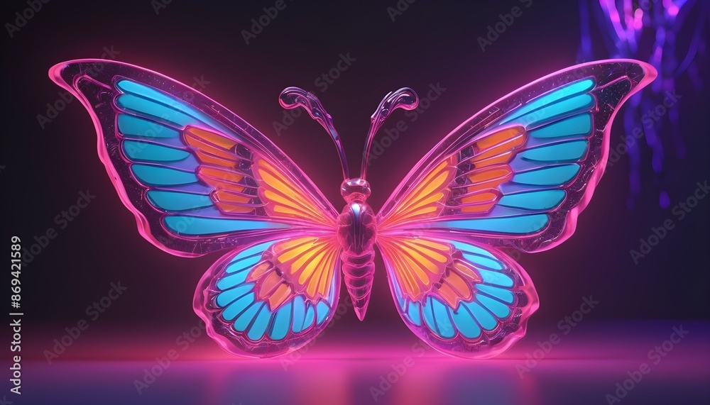 Radiant butterfly with neon illuminated wings and vibrant patterns Radiant butterfly with neon illuminated wings and vibrant patterns