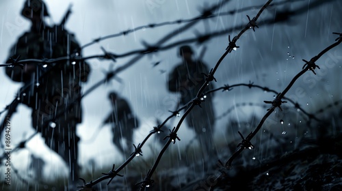 World War II, soldier walking raining battlefield