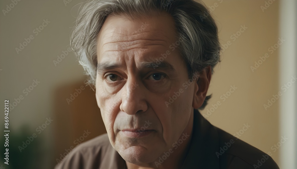 Pensive older man with gray hair and serious expression in a contemplative moment Pensive older man with gray hair and serious expression in a contemplative moment