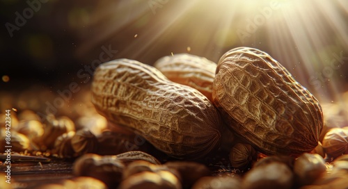 Closeup of Peanuts in Shell Illuminated by Sunlight