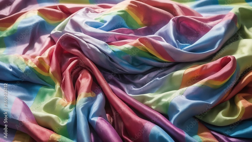 A fabric, a textile of rainbow tones, clear tint, a silken screen, detailed texture