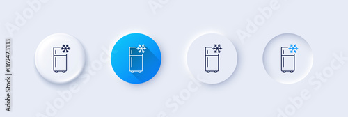 Single chamber refrigerator line icon. Neumorphic, Blue gradient, 3d pin buttons. Fridge sign. Freezer storage symbol. Line icons. Neumorphic buttons with outline signs. Vector