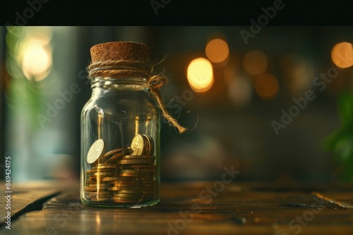 Growing savings through financial investments with coin in bottle.
