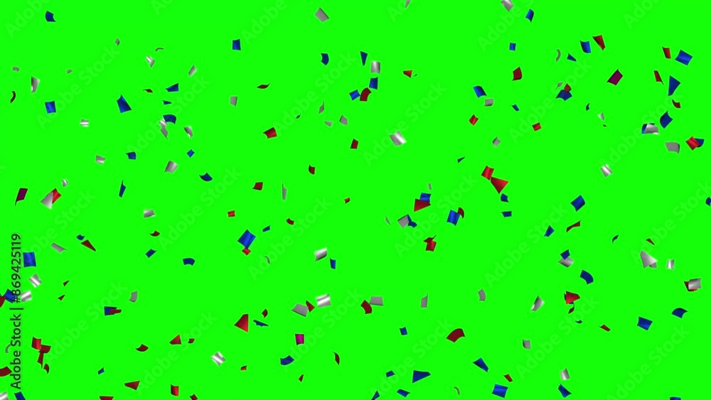 Loop Flying confetti in colors of USA flag on Green Screen. American Independence Day, President Day, Memorial Day. Loop Flying confetti in colors of USA flag on Green Screen. American Independence Day, President Day, Memorial Day.