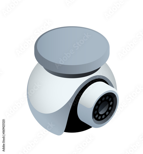 Isometric security camera. Modern CCTV with wide viewing angle for security and property protection. Surveillance camera for monitoring and observation. 3D realistic vector isolated illustration