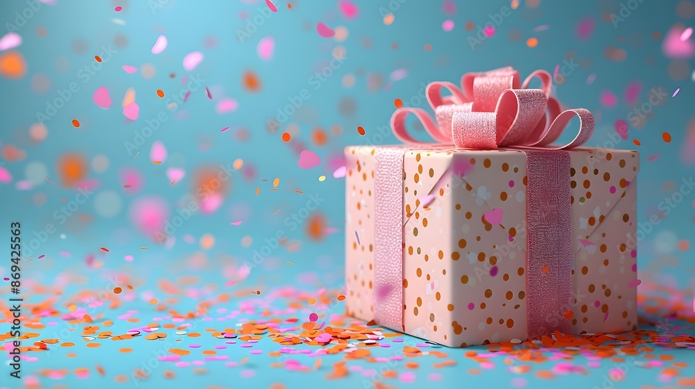 Fototapeta premium 3D Gift Box Mockup with Digital Confetti and Product Images for eCommerce Marketing and Special Offers