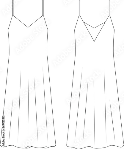 illustration of a midi slip dress flat sketch