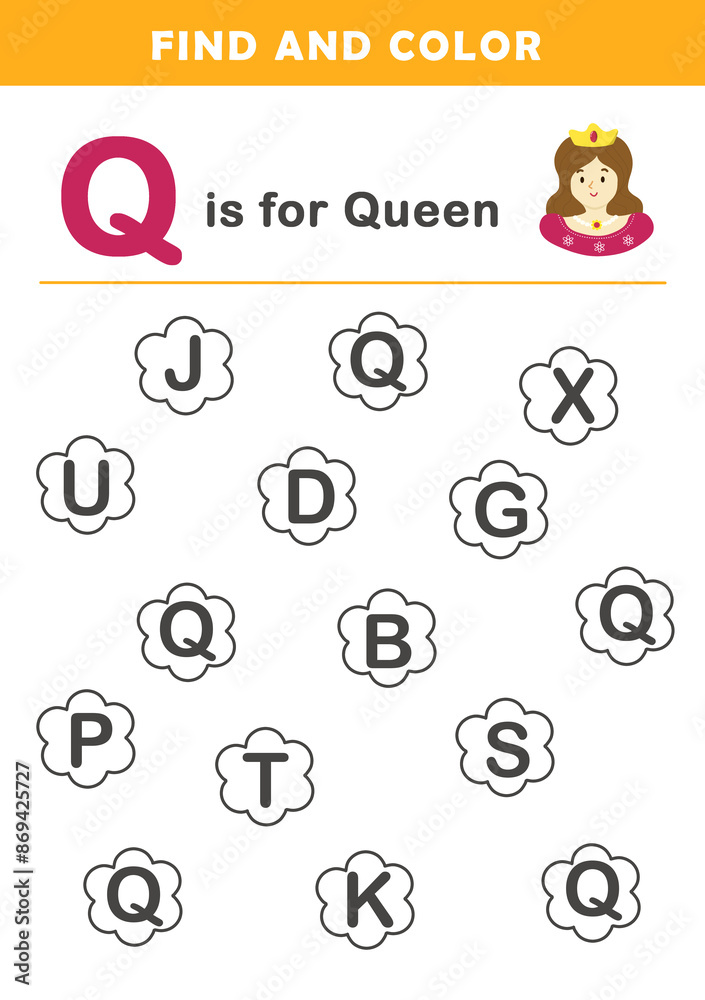 Kindergarten Letter Q Find and Color worksheet. Spot and Color the ...
