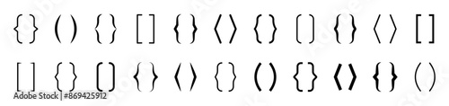 Text brackets set. Bracket icons different shapes. Brackets boxes for texting quote. Quote box frame. Parenthesis icons. Vector illustration.