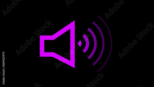 Purple sound icon audio music speech frequency speaker animation and black background. Volume waveform with sound wave animated.