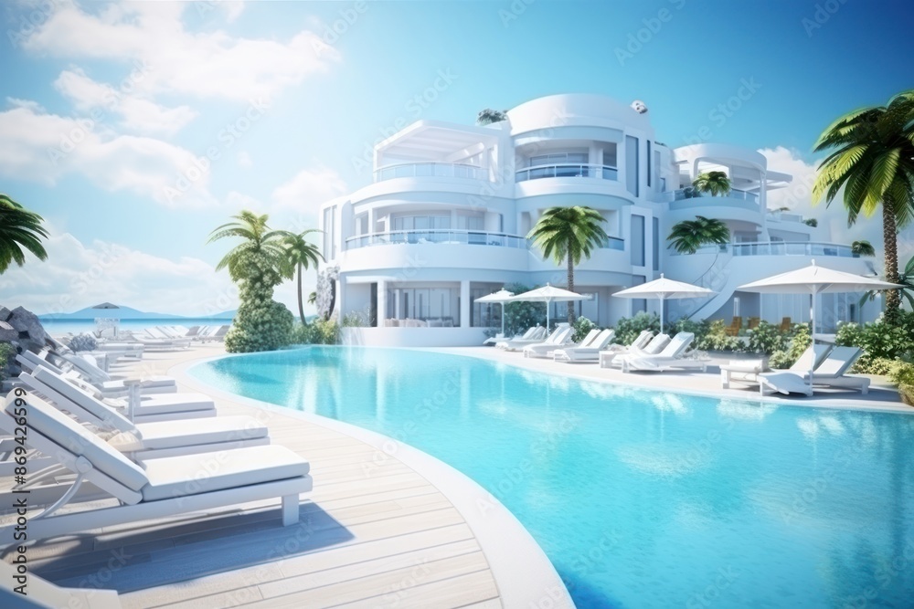 Fototapeta premium Sea view hotel pool transportation.
