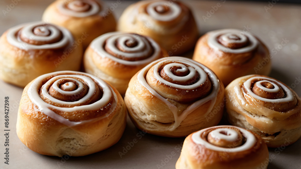 Homemade fresh baked cinnamon rolls on a table background Homemade fresh baked cinnamon rolls on a table background
