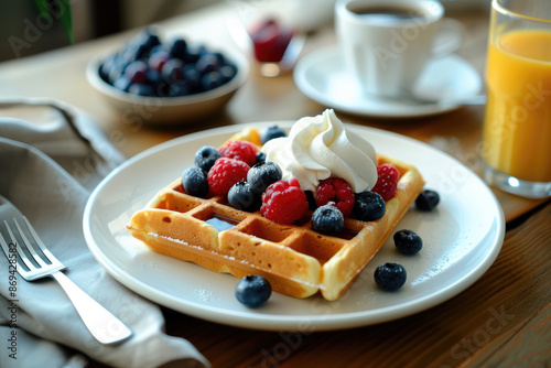 Waffles with Raspberries an...