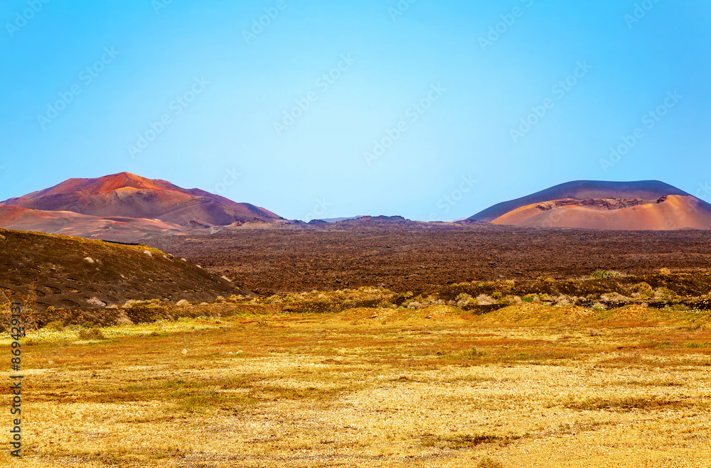 Obraz premium Volcanic landscape, Timanfaya National Park, Island Lanzarote, Canary Islands, Spain, Europe.