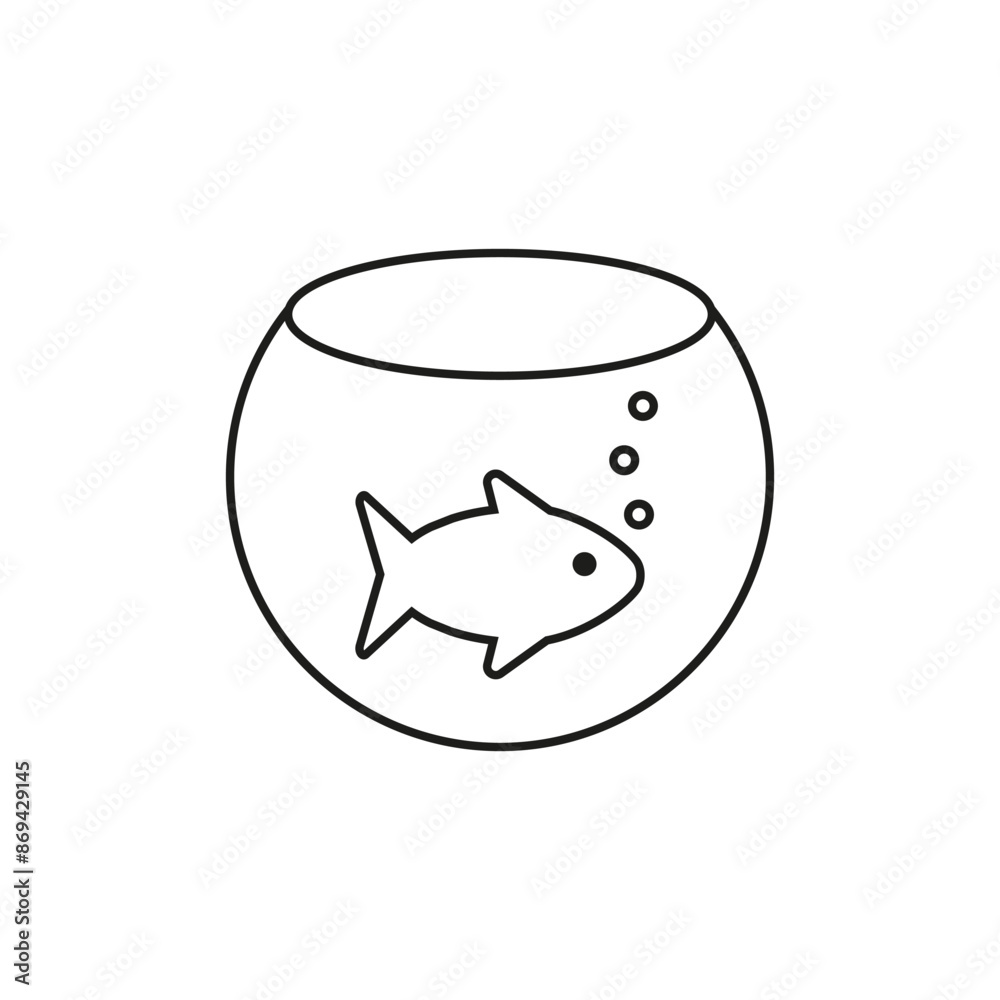 Fishbowl icon with fish inside. Glass aquarium of a round shape. Vector simple outline icon on white background. Fishbowl icon with fish inside. Glass aquarium of a round shape. Vector simple outline icon on white background.