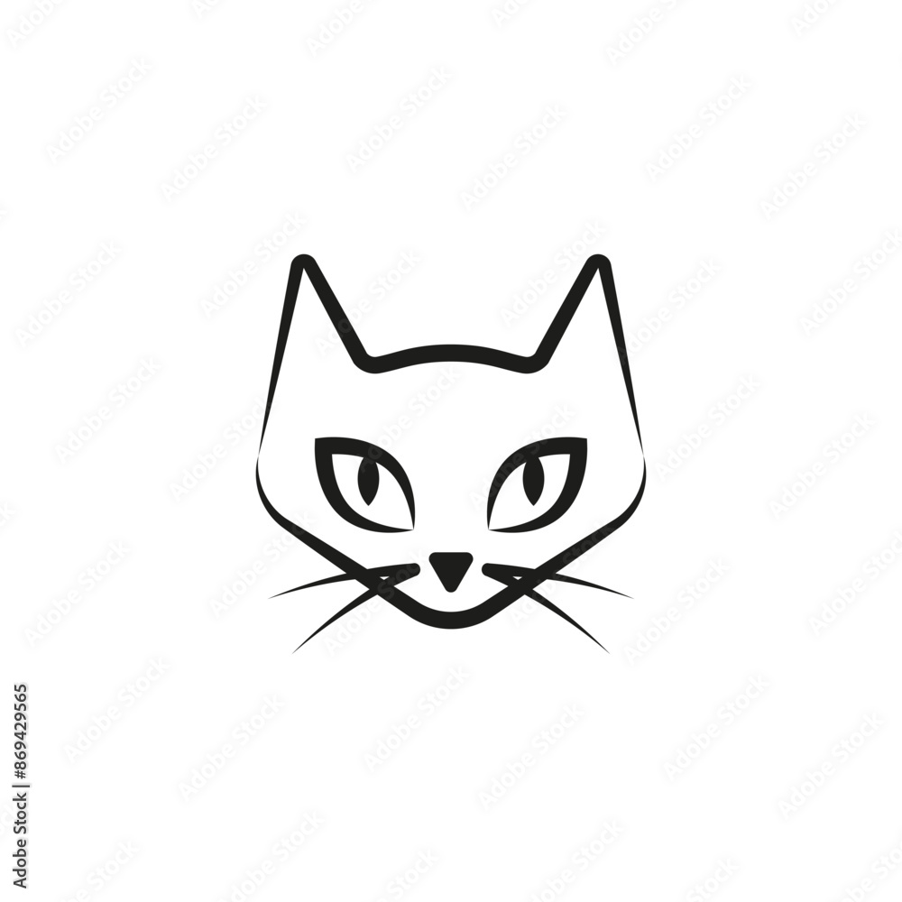 Black female cat head. Isolated outline vector drawing. Front view. Black female cat head. Isolated outline vector drawing. Front view.