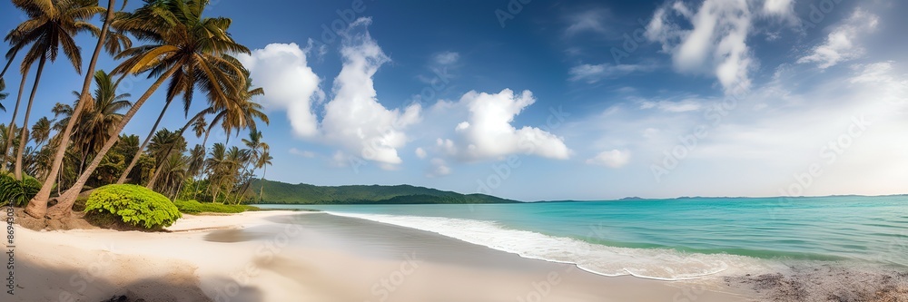 Beach view with palm tree, ultra wide background
Beach view with palm tree, ultra wide background