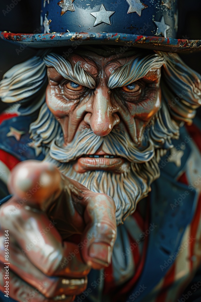 Fototapeta premium Uncle Sam American figure pointing a index finger. Independence day, 4th of July poster design. Generative Ai