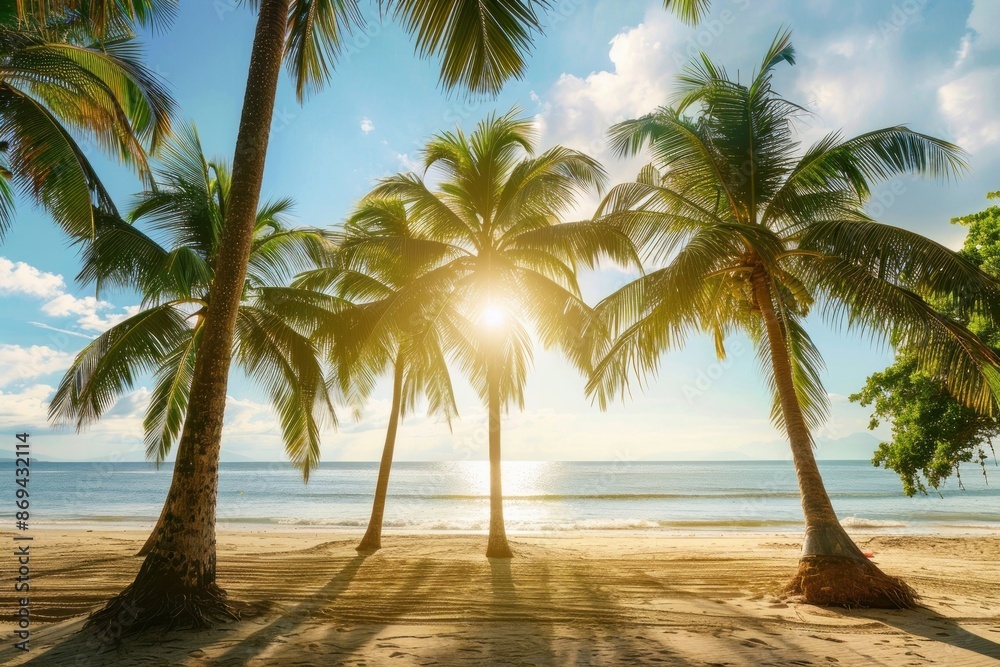 Obraz premium Palm trees on the beach summer sea arecaceae.