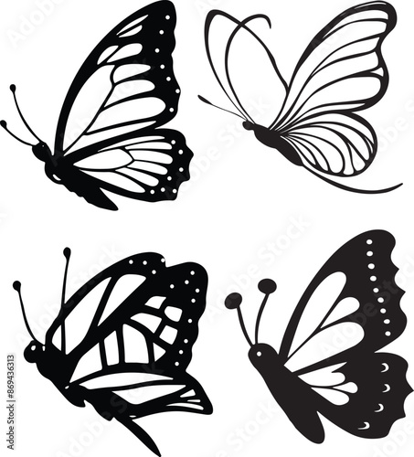 
Monarch butterfly silhouettes collection, vector illustration isolated on white background