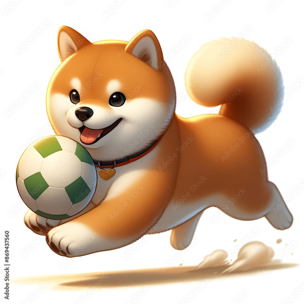 playful shiba inu running ball white background playful shiba inu running ball white background