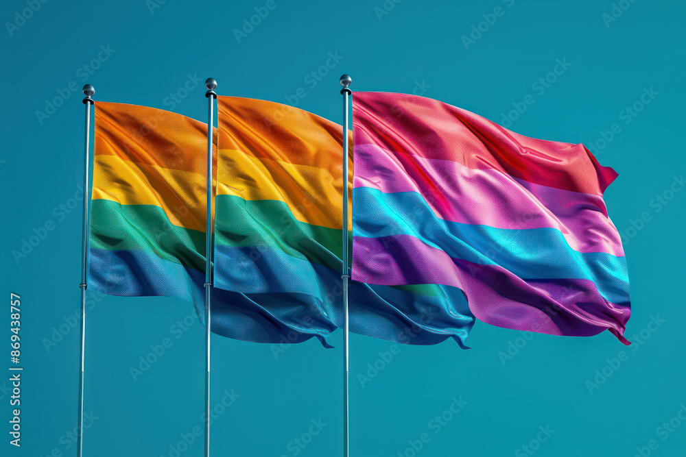 Foto de Rainbow Pride Flags Waving High in the Sky, A Symbol of Unity ...