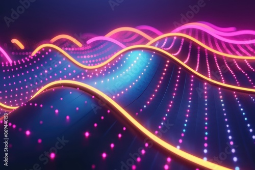 A digital abstract background with wavy neon lights