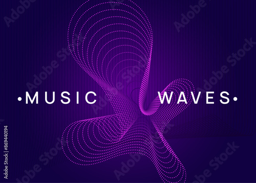 Night Club Poster. Blue Dance Banner. Festival Vector. Soundwave Disco Invitation. Techno Event. Fest Electro Element. Pink Edm Magazine. Violet Night Club Poster
