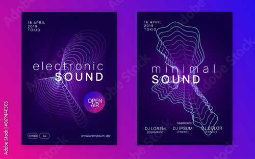 Discotheque Set. Green Dance Banner. Dj Trance Template. Sound Poster. Soundwave Disco Illustration. Festival Cover. Violet Fest Magazine. Blue Discotheque Set