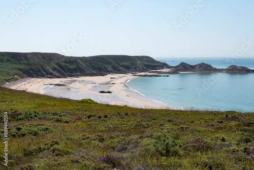 Joli paysage de la côte bretonne depuis le sentier de randonnée GR34 du cap d'Erquy - Bretagne France