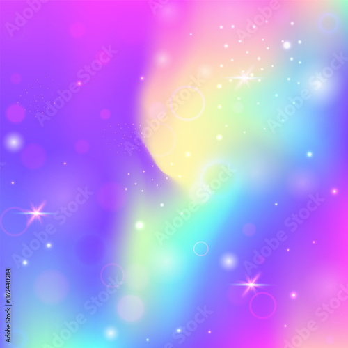 Rainbow Background. Pink Unicorn Gradient. Fairy Pattern. Fairytale Mystical Invite. Purple Pastel Hologram. Blue Magical Invitation. Girl Backdrop. Party Rainbow Background.