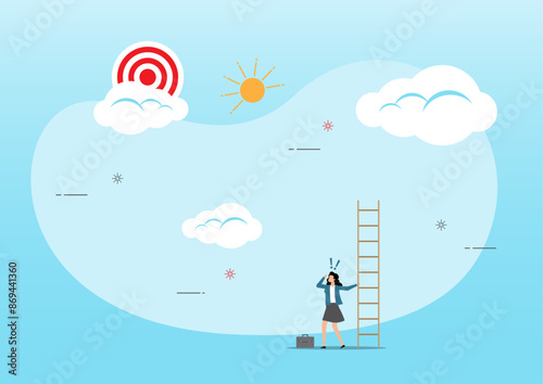 Businesswoman with too short ladder
