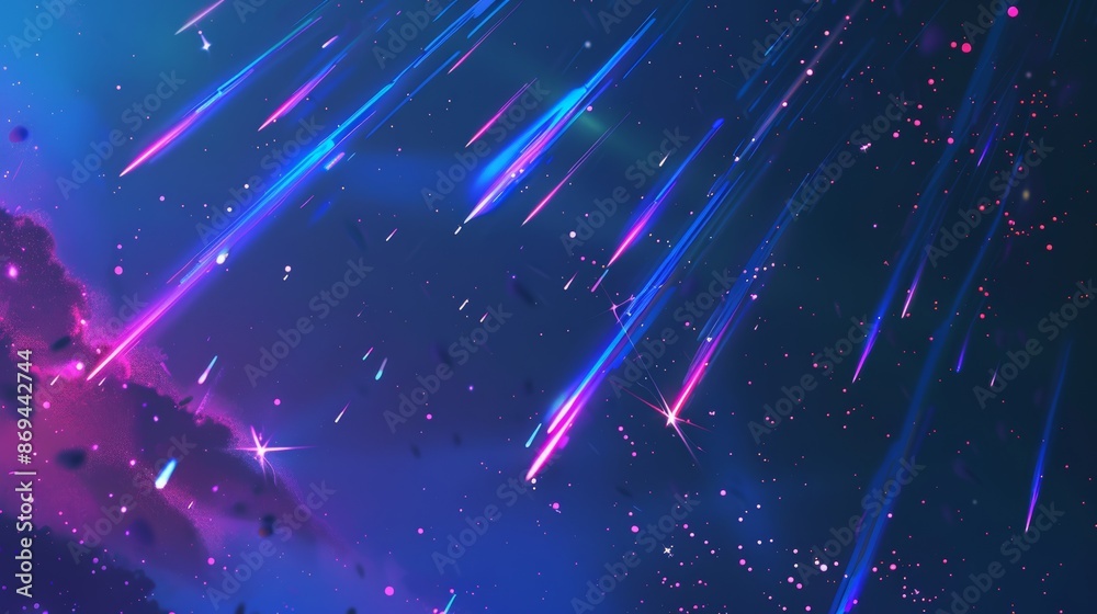 On a transparent night sky background, a realistic star shower falls down, shimmers and sparkles. A space galaxy, universe design element. On a transparent night sky background, a realistic star shower falls down, shimmers and sparkles. A space galaxy, universe design element.