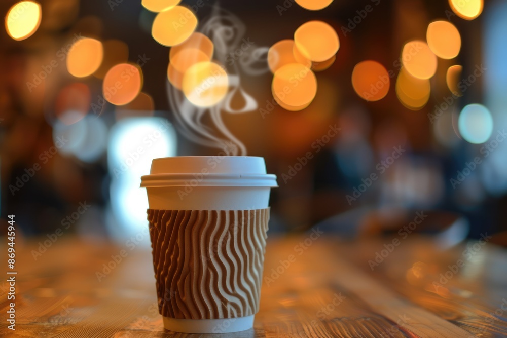 Inviting Cafe Scene with Artistic Coffee Cup and Steam - Vibrant Coffee Shop Ambiance with People in Background Inviting Cafe Scene with Artistic Coffee Cup and Steam - Vibrant Coffee Shop Ambiance with People in Background