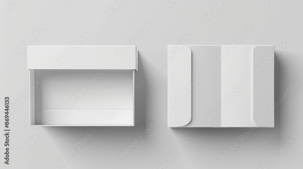 Cardboard box mockup with white closed and open ends. Realistic modern illustration set of blank rectangular carton packages for delivery or gift ideas. Blank paper pack template for branding and Cardboard box mockup with white closed and open ends. Realistic modern illustration set of blank rectangular carton packages for delivery or gift ideas. Blank paper pack template for branding and
