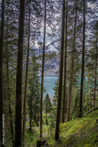 oeschinensee is the place where the tourist came to walk trek hike camp and picnic .there is many beautiful and amazing view point to take photo , kandersteg Switzerland 